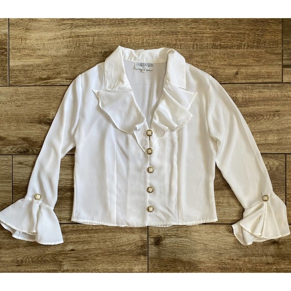 Vintage Ruffle White Blouse Top Ultra-Sexy Hippie Retro size 8 - Picture 2 of 15